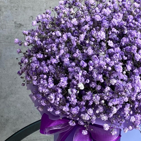 Букет_Фиолетовые гипсофилы в коробке