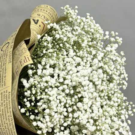Букет_25 белых гипсофил в крафте